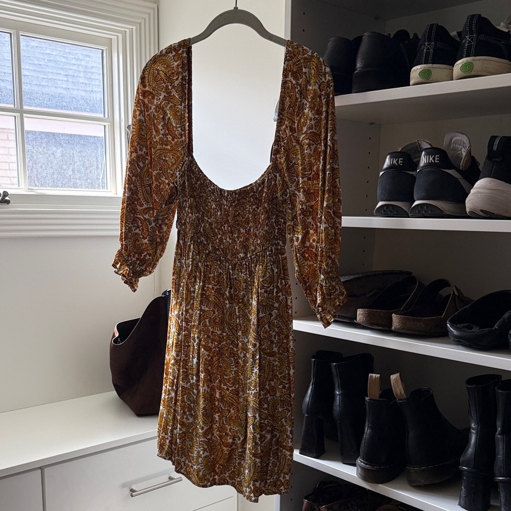 Faithfull the Brand Smocked Paisley Mini Dress - yellow